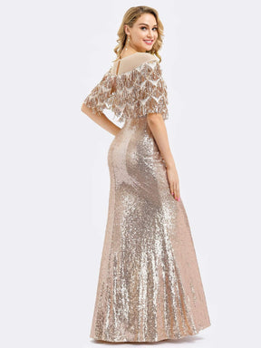 Color=Rose Gold | Gorgeous Shawl Sequin Fishtail Evening Dress-Rose Gold 2