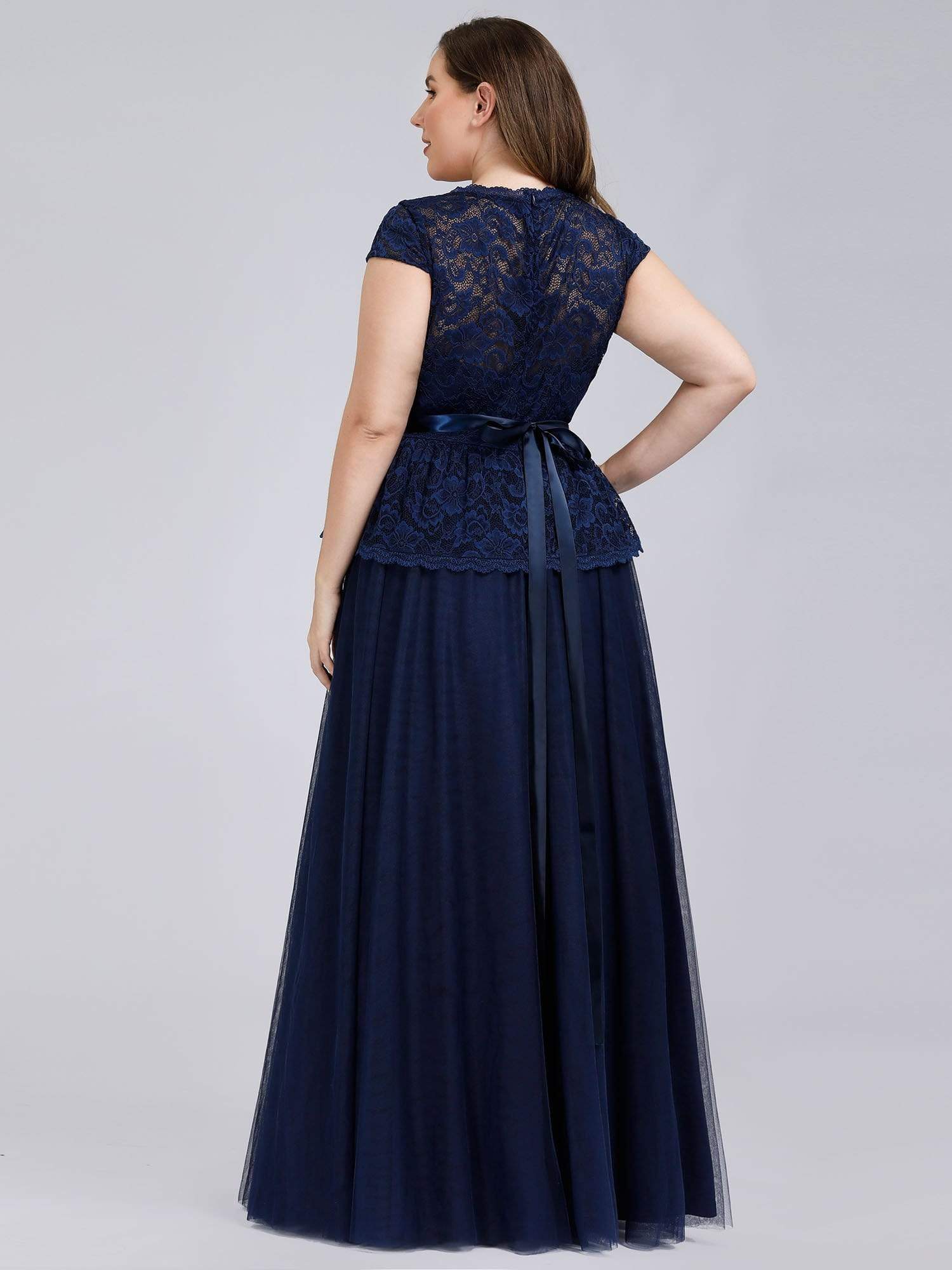 Color=Navy Blue | Women'S Cap Sleeve Floral Lace Wedding Guest Dress-Navy Blue 2
