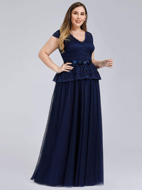 Color=Navy Blue | Women'S Cap Sleeve Floral Lace Wedding Guest Dress-Navy Blue 3