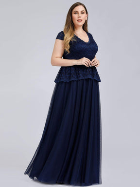 Color=Navy Blue | Women'S Cap Sleeve Floral Lace Wedding Guest Dress-Navy Blue 4