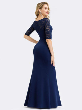Color=Navy Blue | Elegant Fishtail Bridesmaid Dress With Lace Sleeves-Navy Blue 2