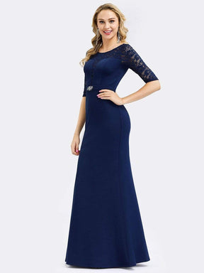 Color=Navy Blue | Elegant Fishtail Bridesmaid Dress With Lace Sleeves-Navy Blue 3