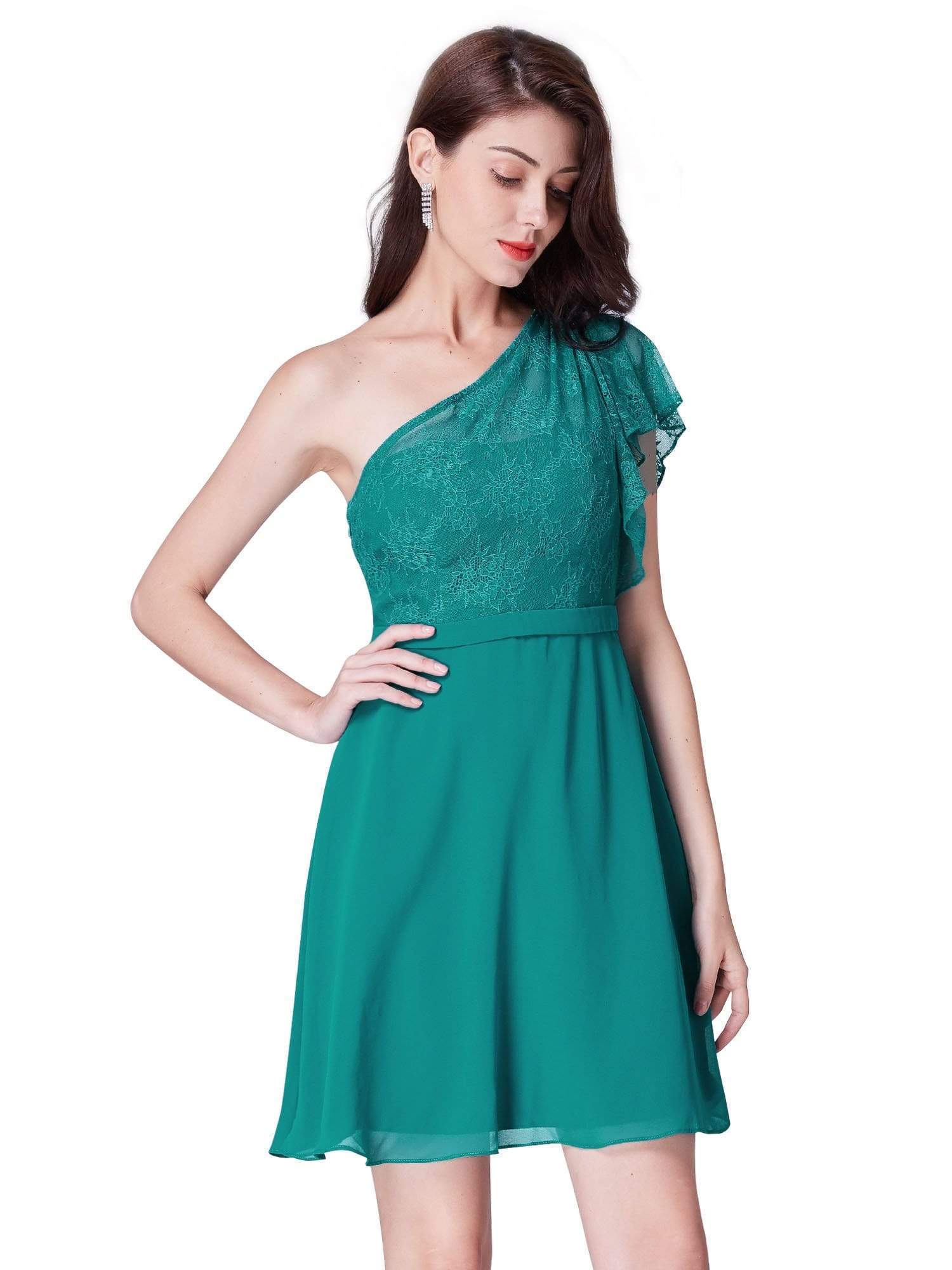 Color=Parasailing Green | Lacey One Shoulder Short Party Dress-Parasailing Green 2