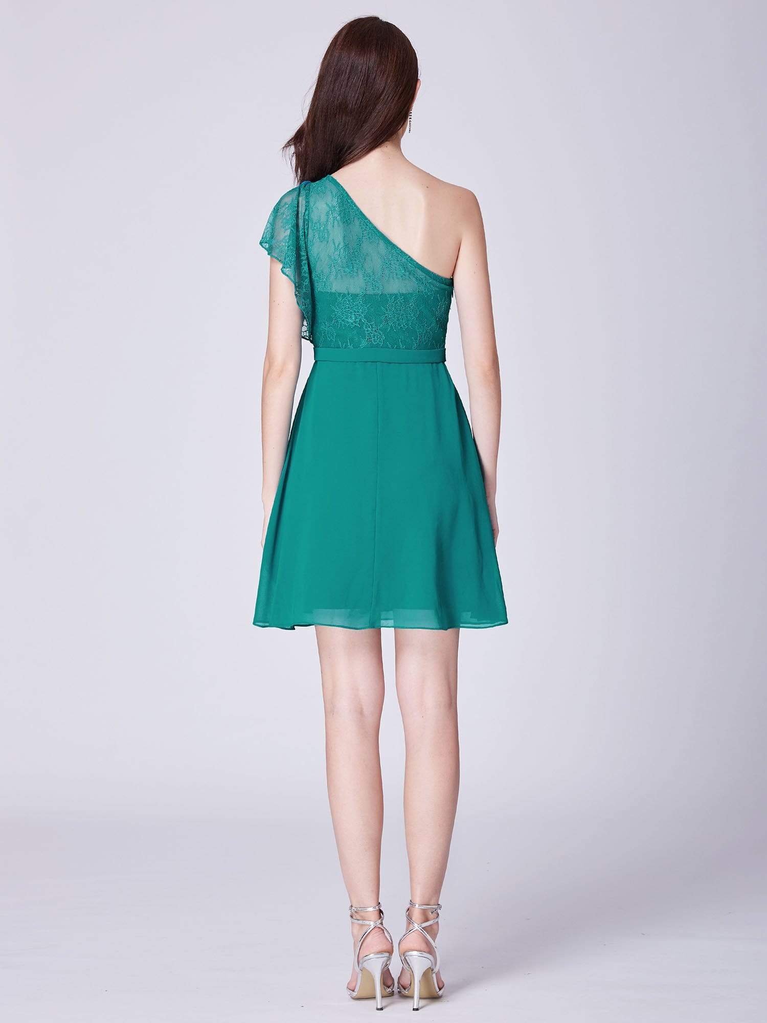 Color=Parasailing Green | Lacey One Shoulder Short Party Dress-Parasailing Green 3