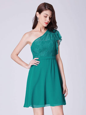Color=Parasailing Green | Lacey One Shoulder Short Party Dress-Parasailing Green 1