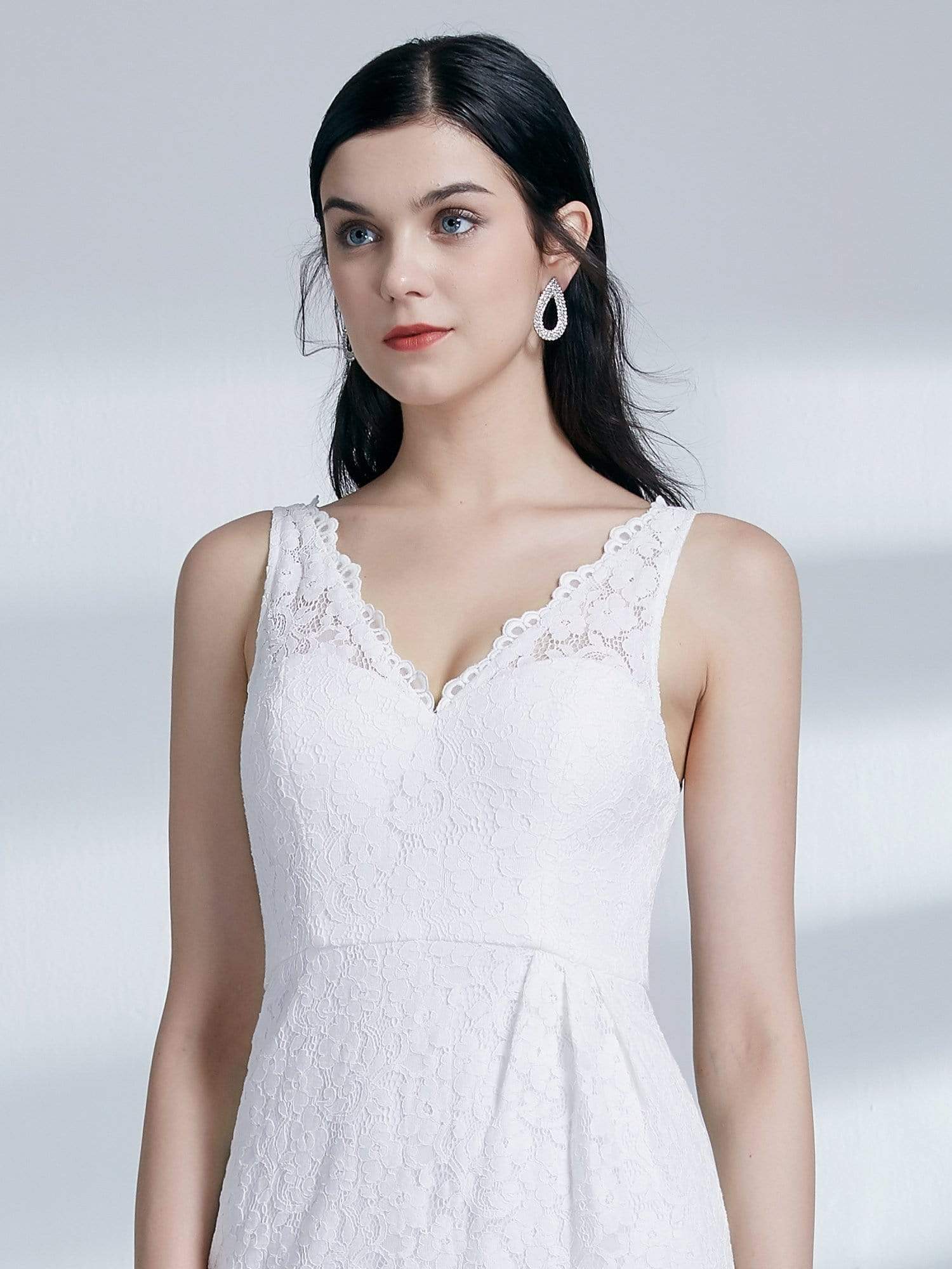 Color=Cream | Short White Lace Cocktail Dress-Cream 8