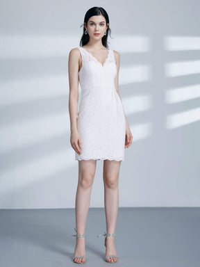 Color=Cream | Short White Lace Cocktail Dress-Cream 2