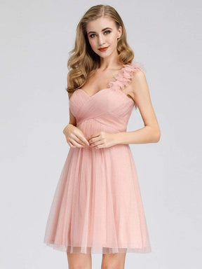 Color=Pink | Women'S One Shoulder Sweetheart Knee-Length Bridesmaid Dress-Pink 3