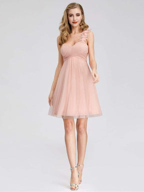 Color=Pink | Women'S One Shoulder Sweetheart Knee-Length Bridesmaid Dress-Pink 4