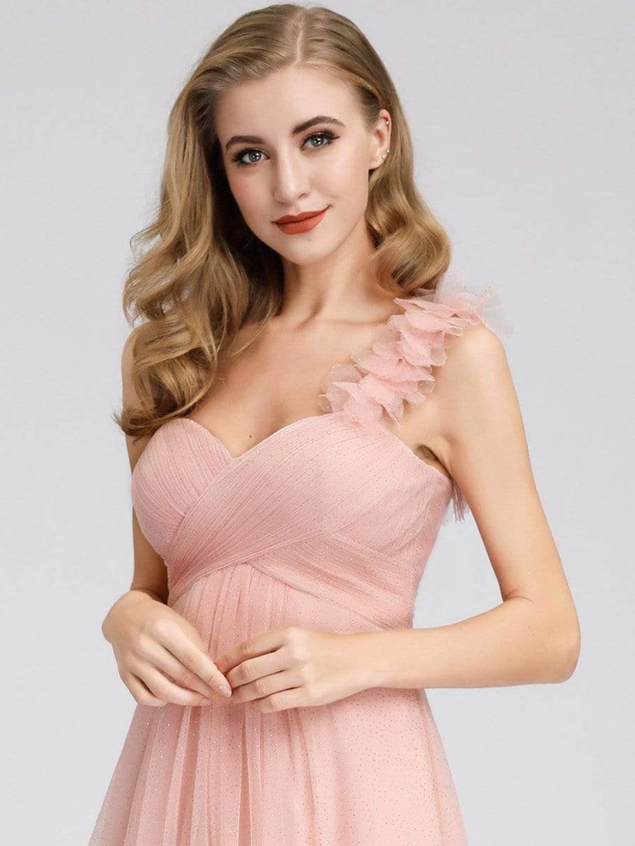 Color=Pink | Women'S One Shoulder Sweetheart Knee-Length Bridesmaid Dress-Pink 5