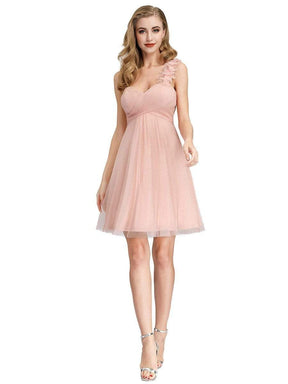 Color=Pink | Women'S One Shoulder Sweetheart Knee-Length Bridesmaid Dress-Pink 6