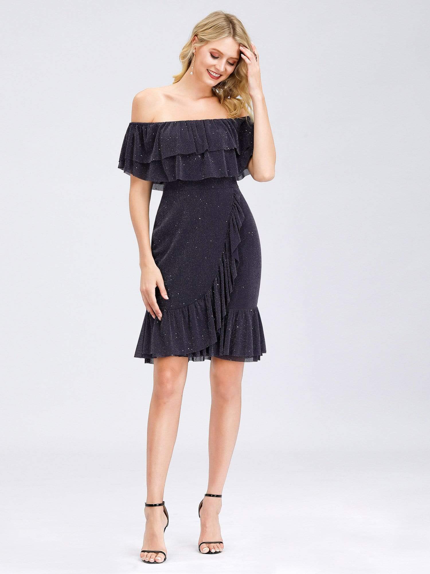 Color=Dark Purple | Women'S Off Shoulder Cocktail Dress With Ruffle Sleeves-Dark Purple 8