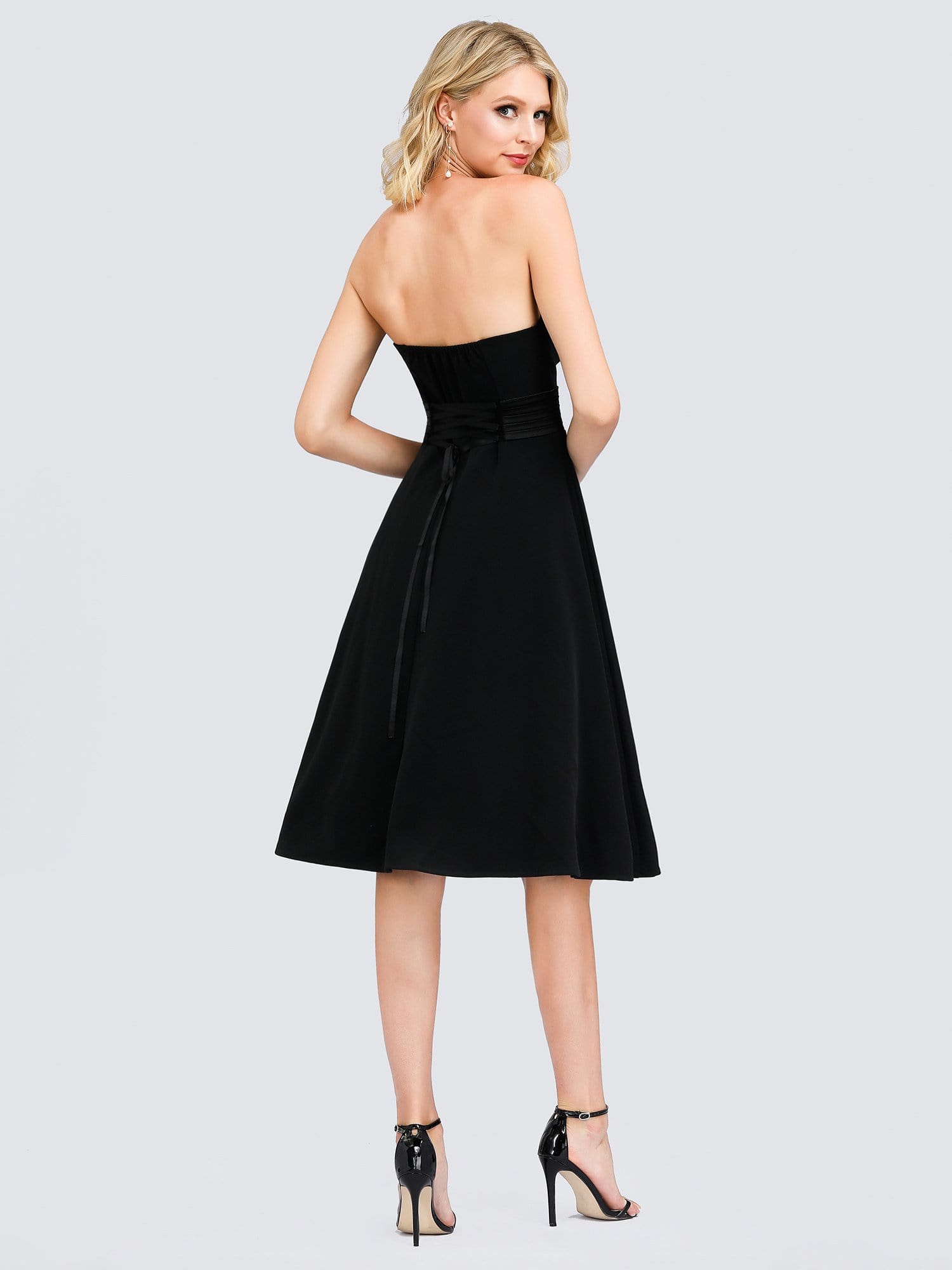 Color=Black | Women'S Simple Strapless Short Cocktail Dress-Black 6