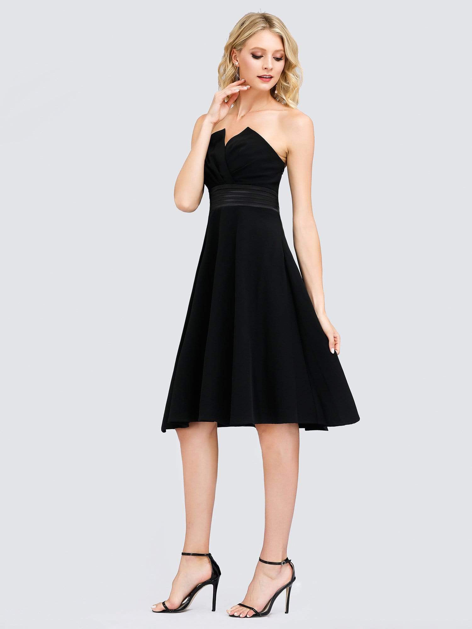 Color=Black | Women'S Simple Strapless Short Cocktail Dress-Black 7