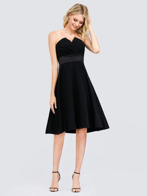 Color=Black | Women'S Simple Strapless Short Cocktail Dress-Black 8