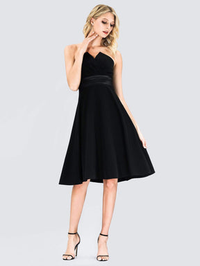 Color=Black | Women'S Simple Strapless Short Cocktail Dress-Black 5