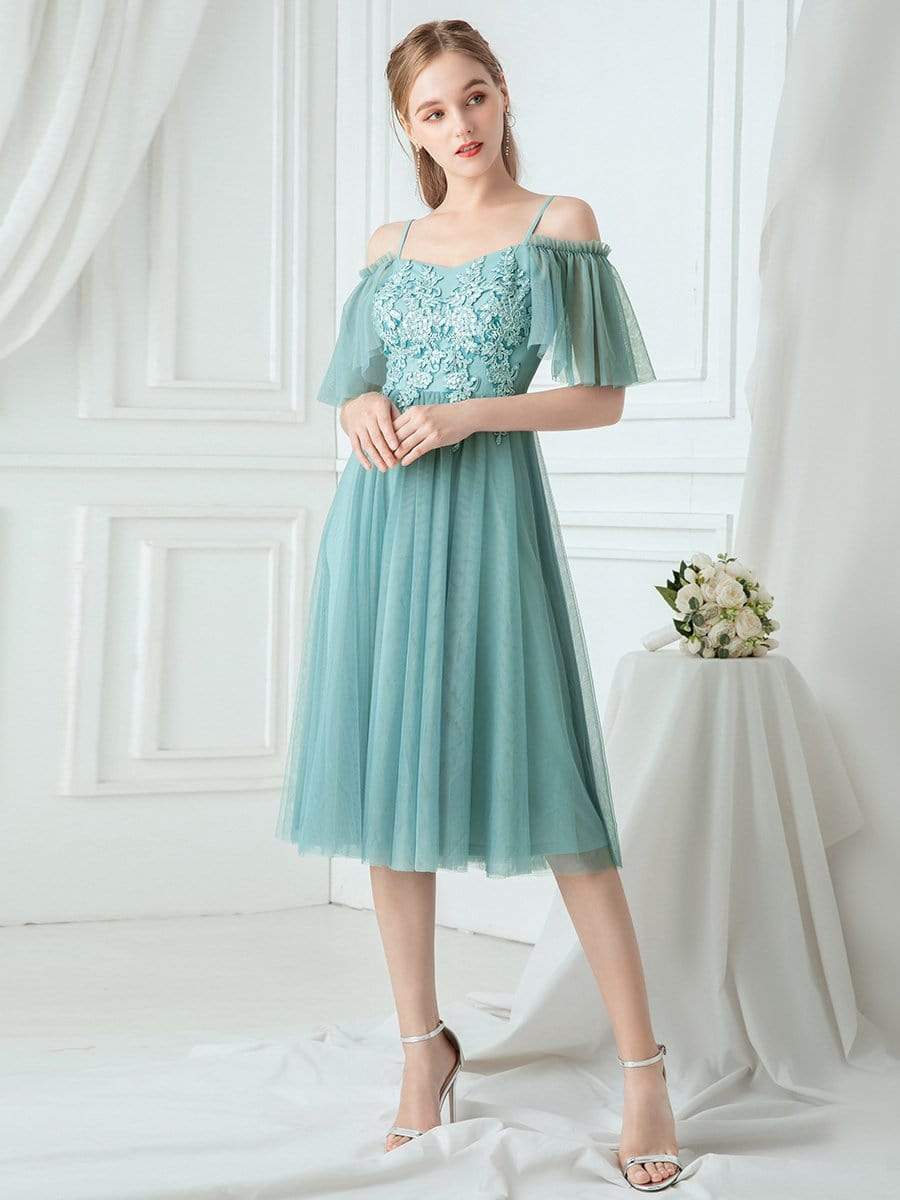 Bridesmaid Dress Off-Shoulder Neckline Mesh Keen Length