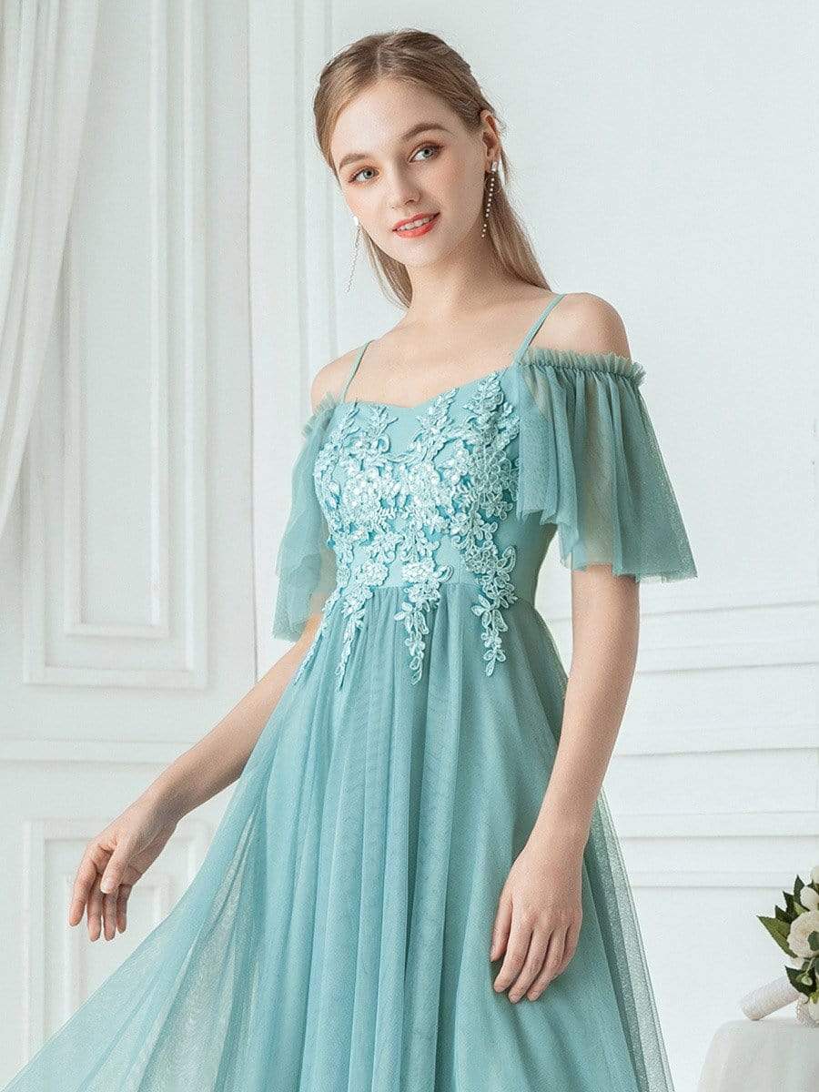 Bridesmaid Dress Off-Shoulder Neckline Mesh Keen Length