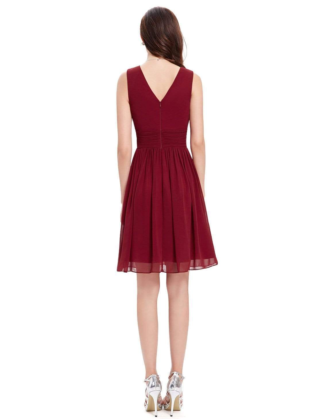 Color=Burgundy | Short Sleeveless Party Dress With V-Neck-Burgundy 10