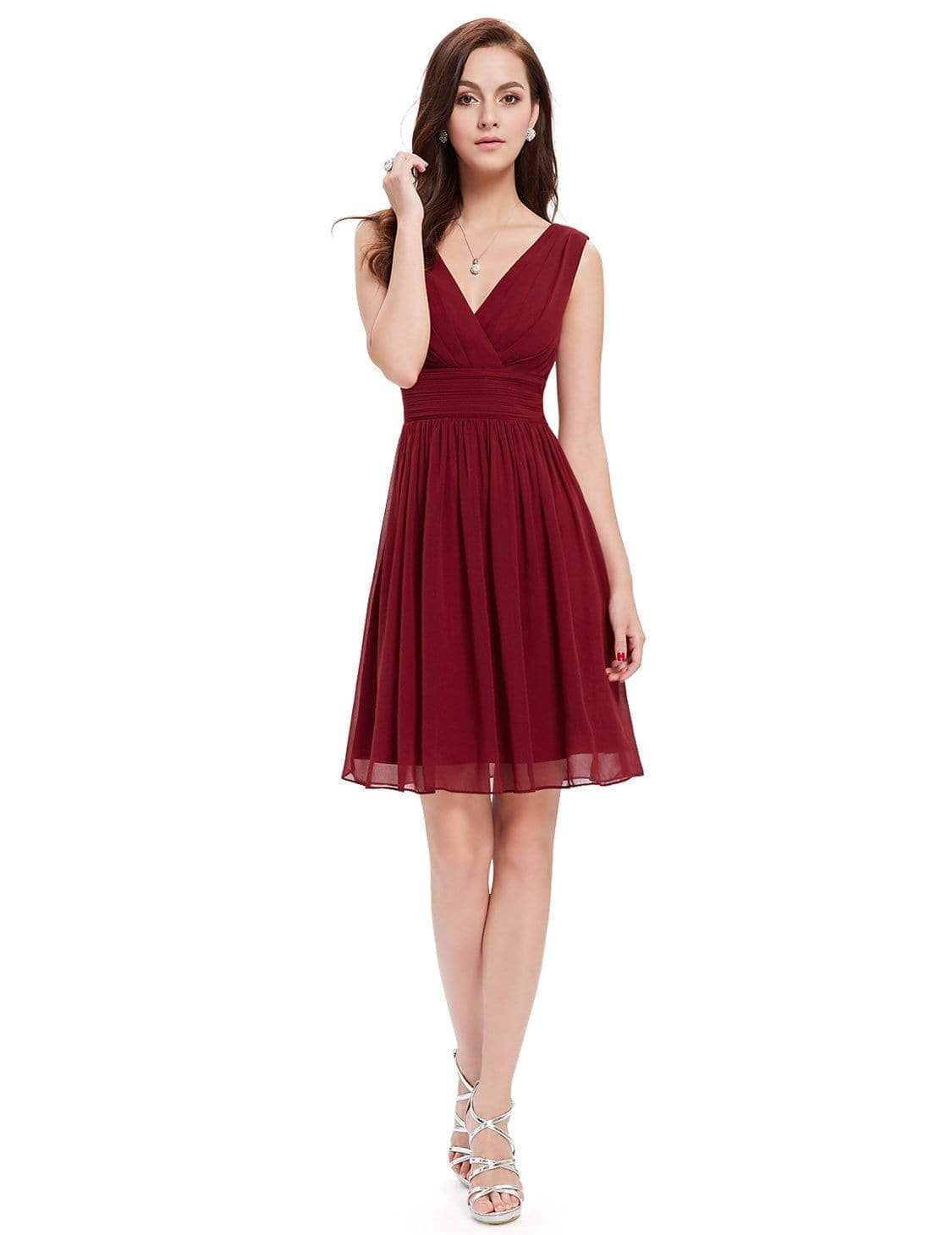 Color=Burgundy | Short Sleeveless Party Dress With V-Neck-Burgundy 8