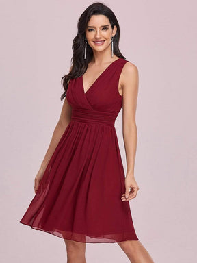 Color=Burgundy | Short Sleeveless Party Dress With V-Neck-Burgundy 6