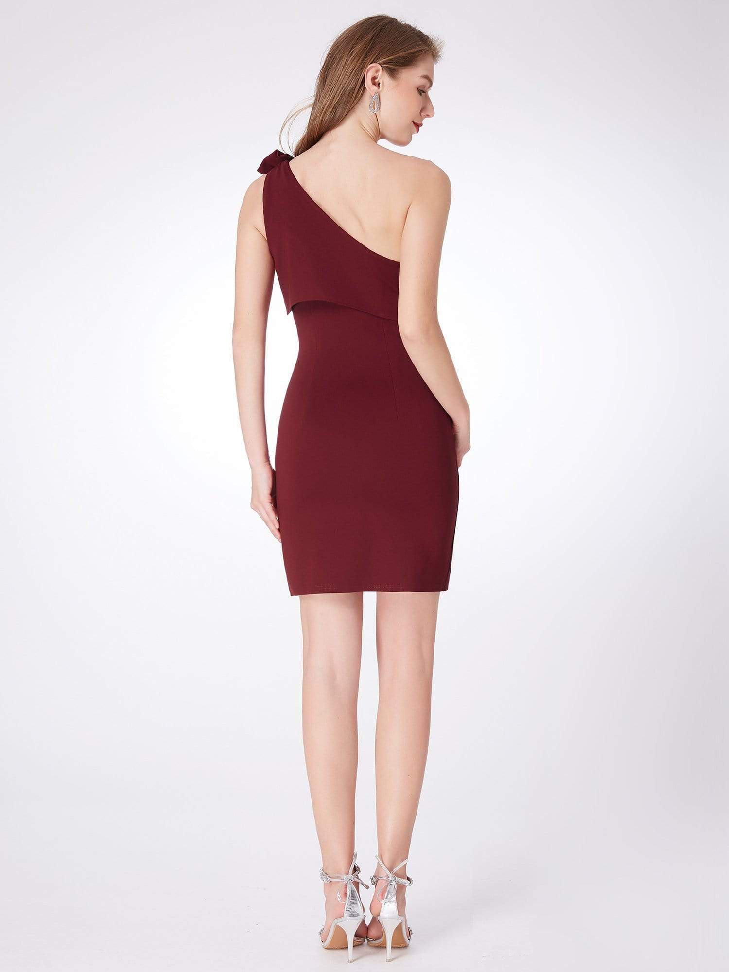 Color=Burgundy | One Shoulder Short Cocktail Party Dress-Burgundy 3