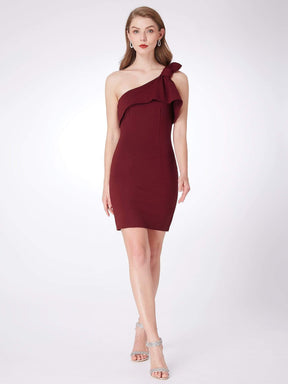 Color=Burgundy | One Shoulder Short Cocktail Party Dress-Burgundy 1