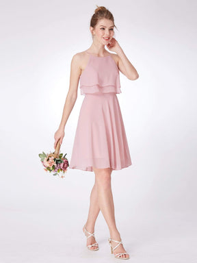 Color=Mauve | Short Flowy Bridesmaid Dress With Halter Neckline-Mauve 5