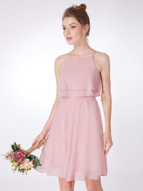 Color=Mauve | Short Flowy Bridesmaid Dress With Halter Neckline-Mauve 6