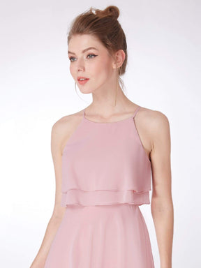 Color=Mauve | Short Flowy Bridesmaid Dress With Halter Neckline-Mauve 7