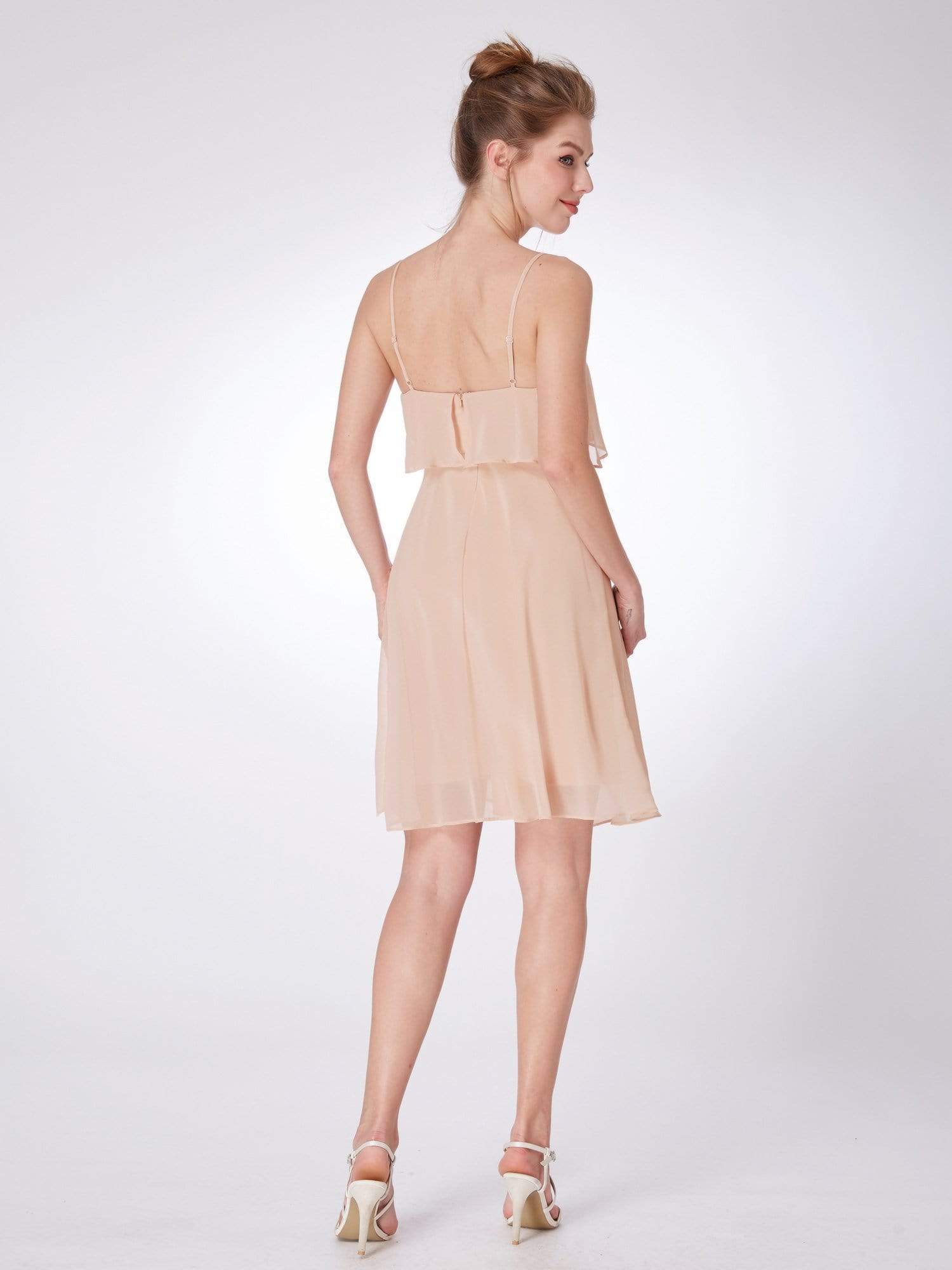 Color=Blush | Flowy Short Chiffon Bridesmaid Dress-Blush 3