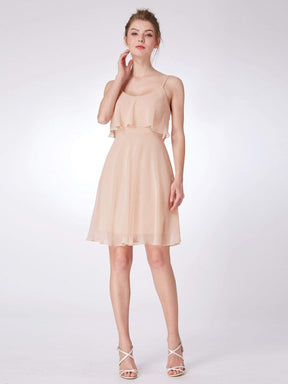 Color=Blush | Flowy Short Chiffon Bridesmaid Dress-Blush 5