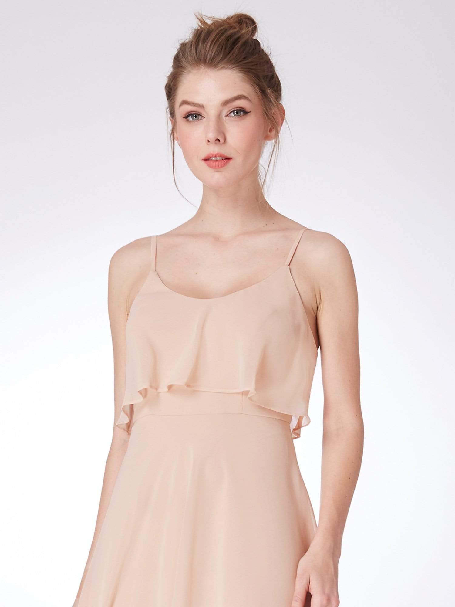 Color=Blush | Flowy Short Chiffon Bridesmaid Dress-Blush 6