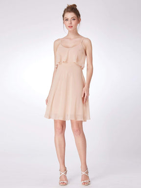 Color=Blush | Flowy Short Chiffon Bridesmaid Dress-Blush 1
