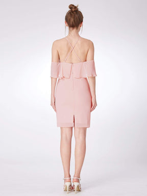 Color=Pink | Short Cold Shoulder Party Dress-Pink 3