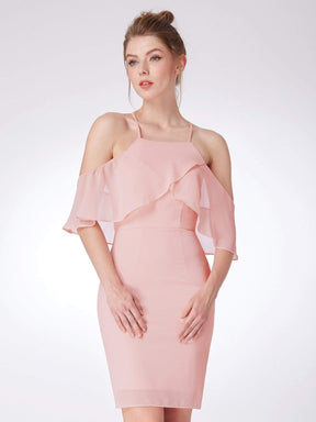 Color=Pink | Short Cold Shoulder Party Dress-Pink 5