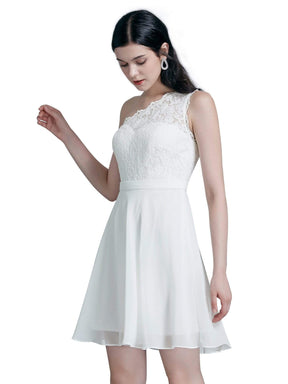 Color=White | Short One Shoulder White Party Dress-White 3