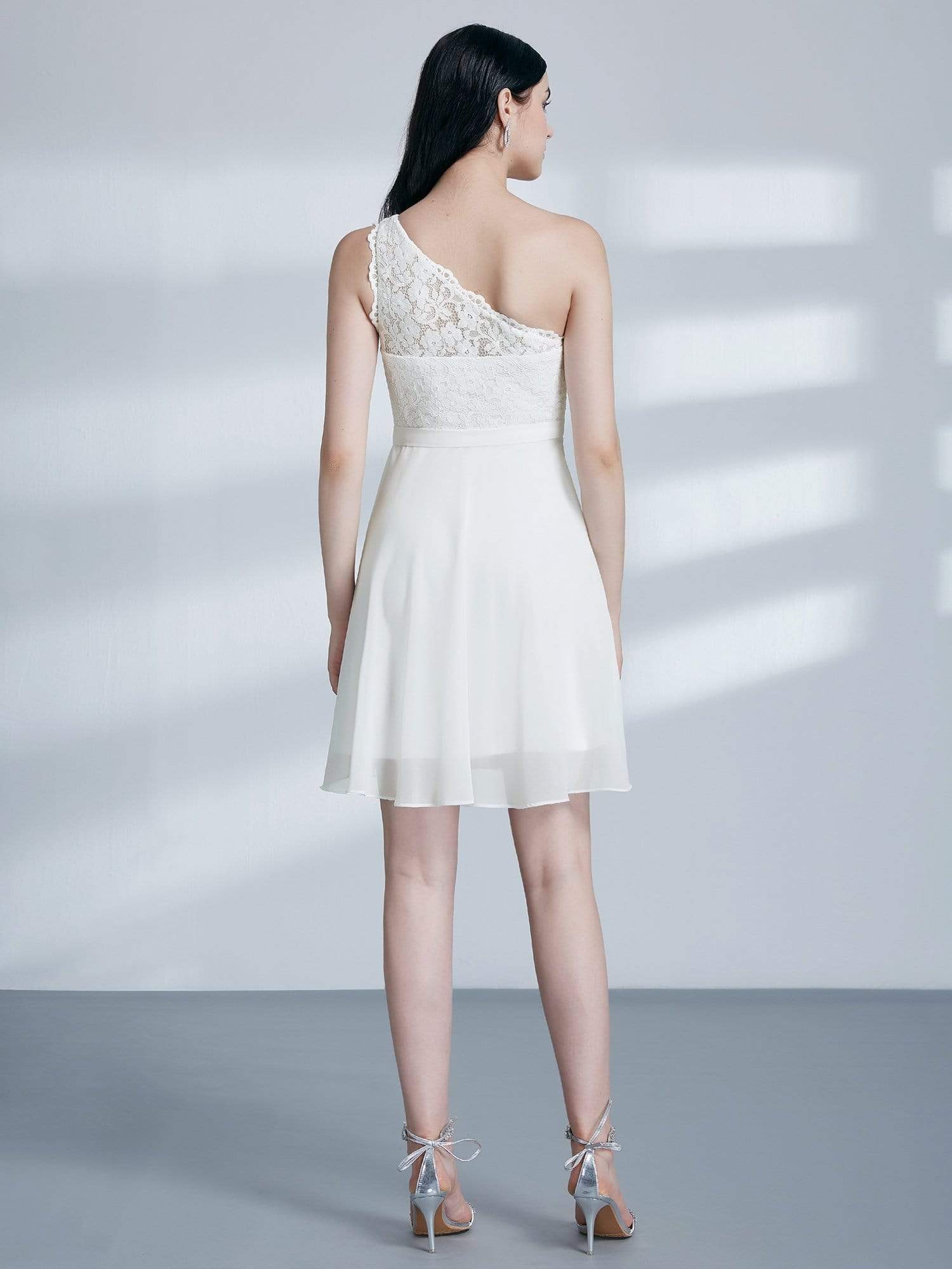 Color=White | Short One Shoulder White Party Dress-White 4