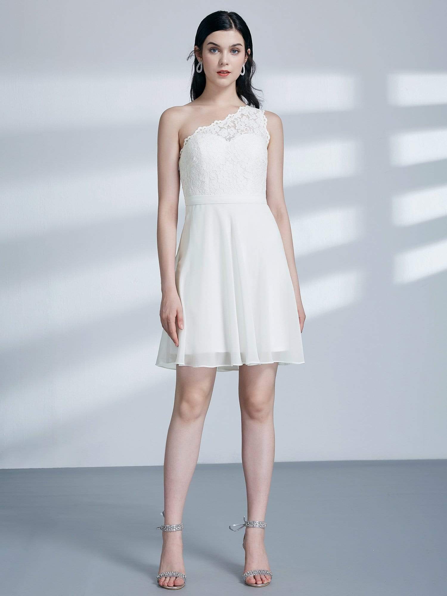 Color=White | Short One Shoulder White Party Dress-White 6