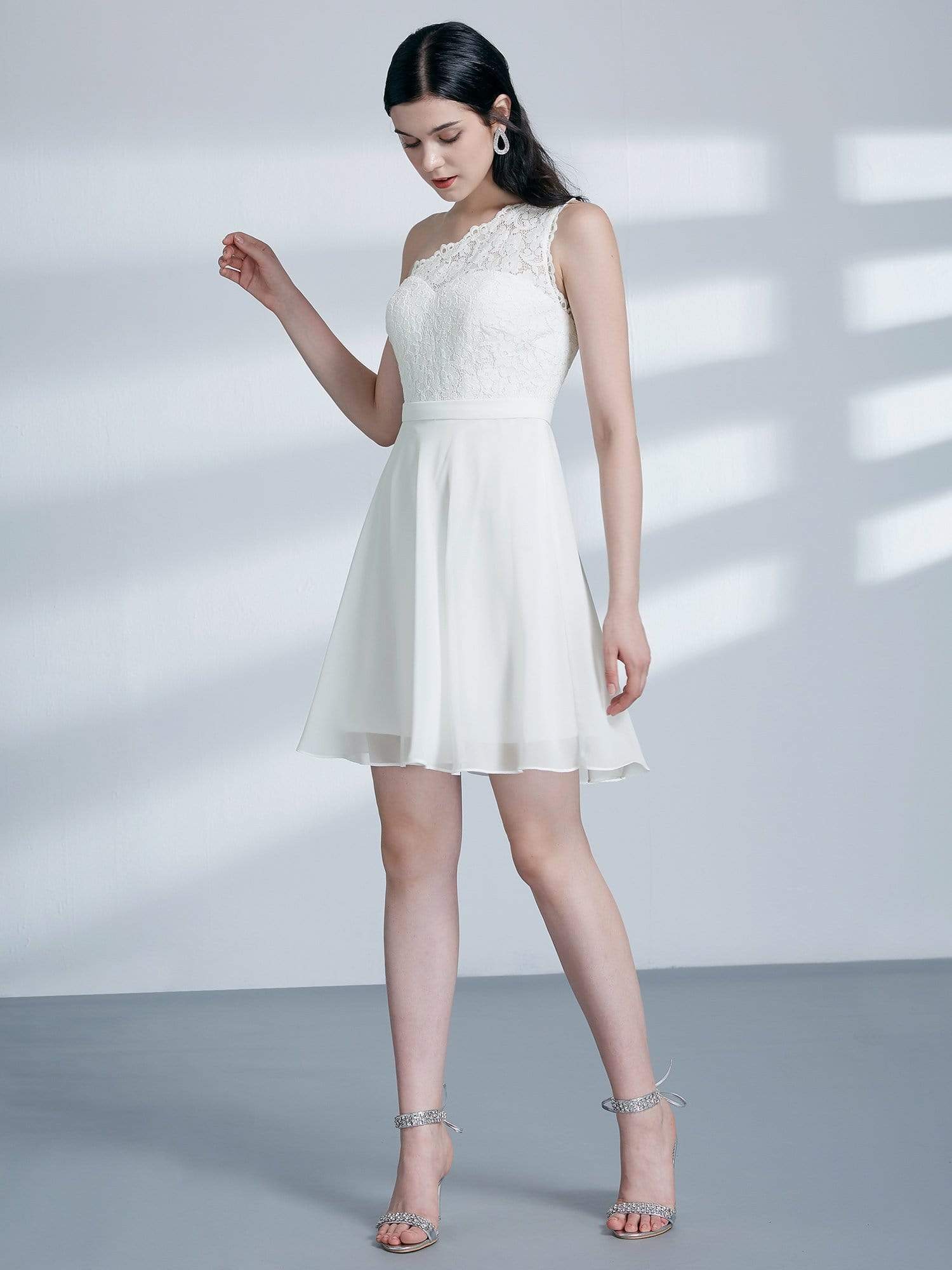 open lace back dress Short One Shoulder White Party Dress