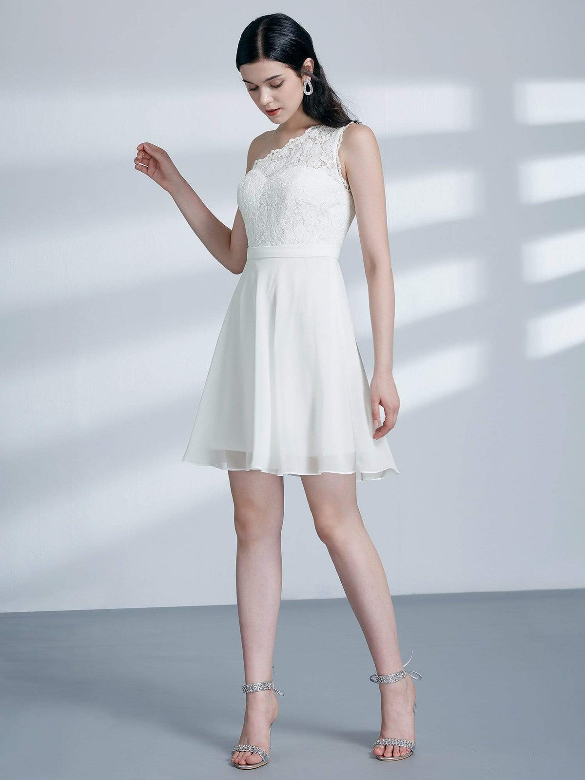 Color=White | Short One Shoulder White Party Dress-White 2