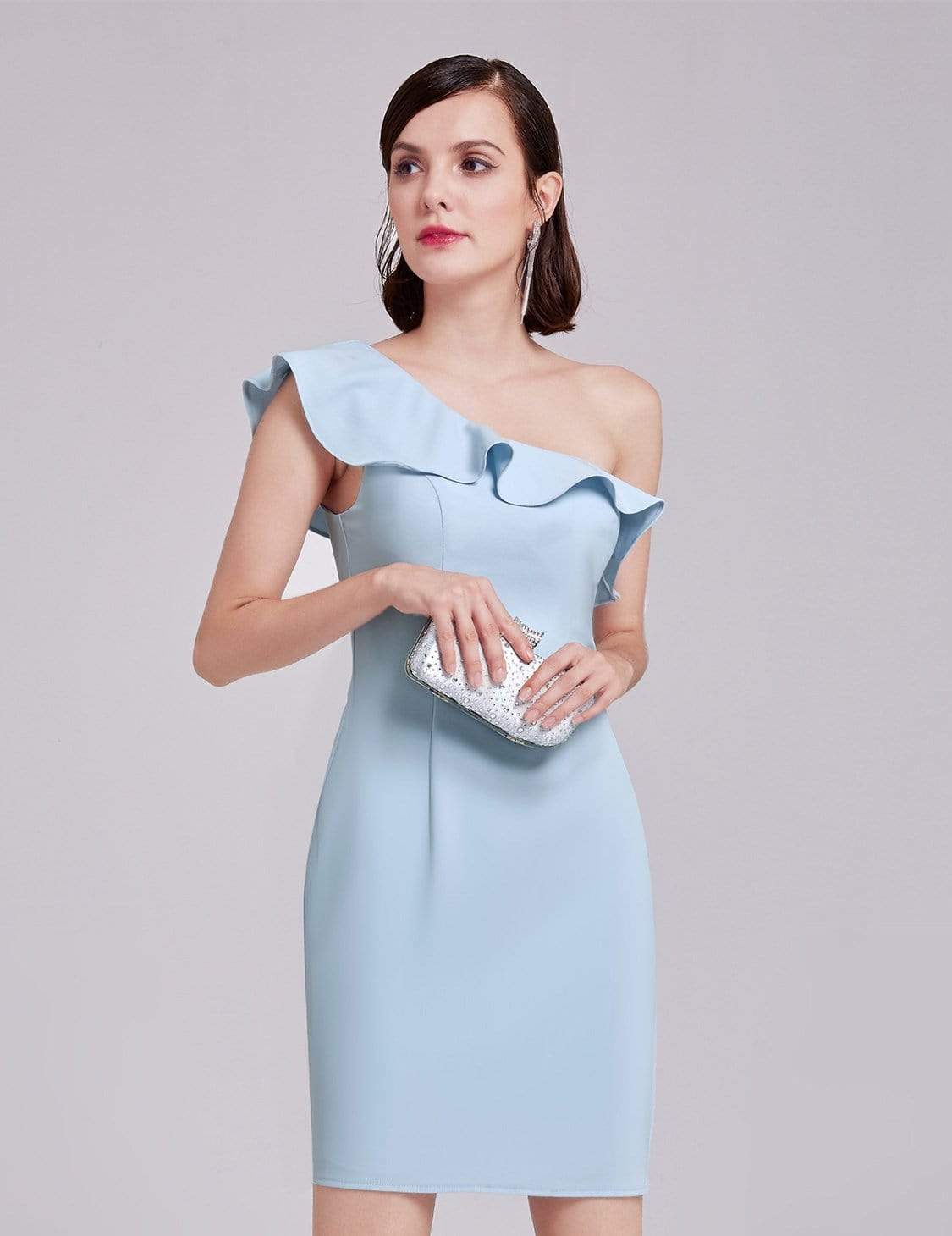 Color=Sky Blue | One Shoulder Ruffles Cocktail Dress-Sky Blue 2