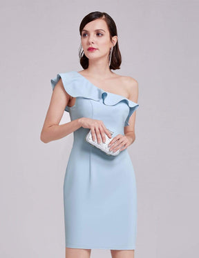 Color=Sky Blue | One Shoulder Ruffles Cocktail Dress-Sky Blue 2