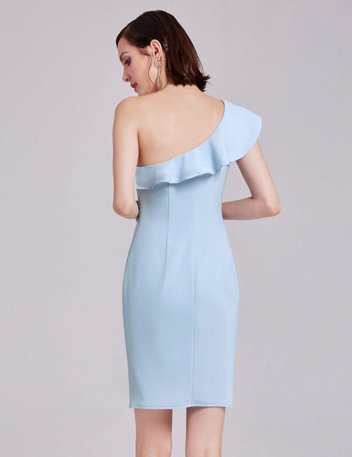 Color=Sky Blue | One Shoulder Ruffles Cocktail Dress-Sky Blue 3