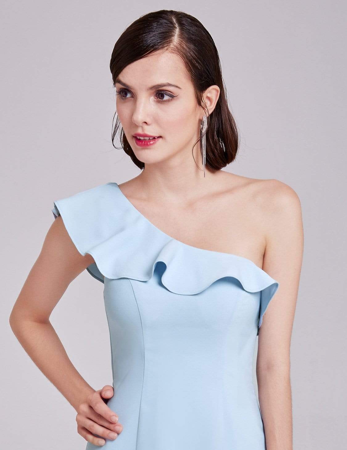 Color=Sky Blue | One Shoulder Ruffles Cocktail Dress-Sky Blue 6