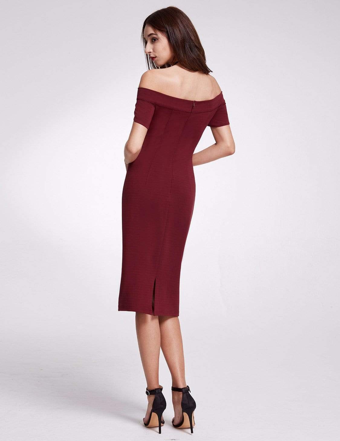 Color=Burgundy | Sexy Fitted Off Shoulder Cocktail Dress-Burgundy 3