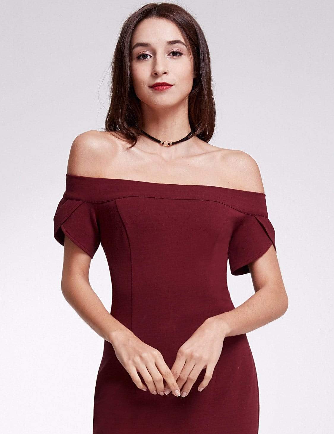 Color=Burgundy | Sexy Fitted Off Shoulder Cocktail Dress-Burgundy 6
