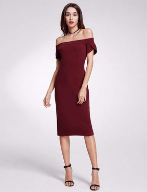 Color=Burgundy | Sexy Fitted Off Shoulder Cocktail Dress-Burgundy 1