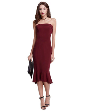 Color=Burgundy | Sexy Fitted Strapless Cocktail Dress-Burgundy 2