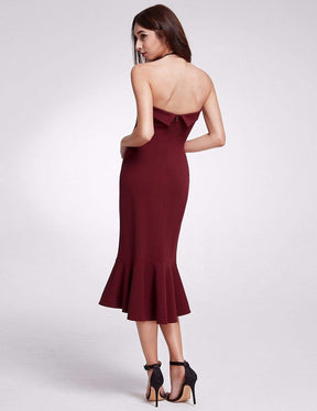 Color=Burgundy | Sexy Fitted Strapless Cocktail Dress-Burgundy 3